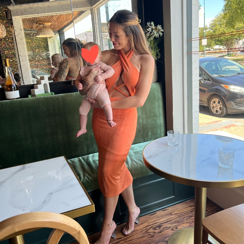 THATSSOFETCH Orange Halter Midi Dress